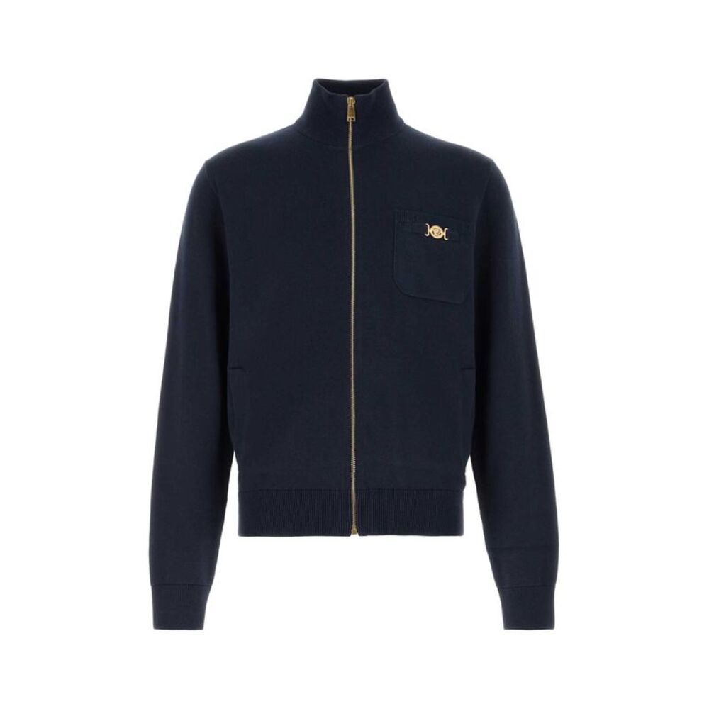 Versace Men Dark Blue Cotton Blend Cardigan